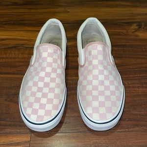 Vans Slip On Low Checkered White Pink Sneakers - Men 10.5 - 508182